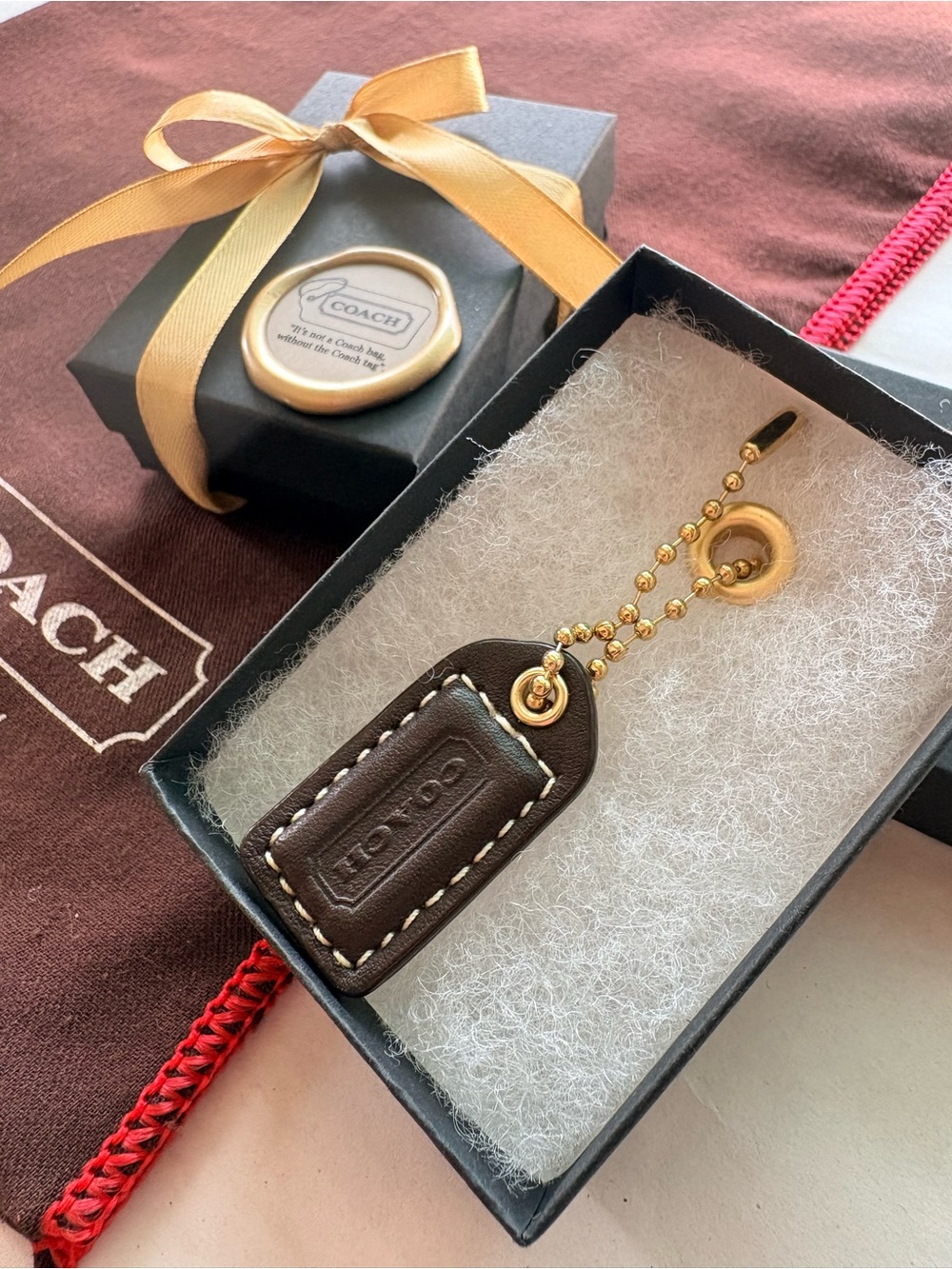 ๐ซRARE Coach DBL-Sided Virgin Vachetta Chocolate HTF Y2K VTG Hang Tag Charm - Picture 10 of 15